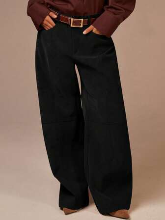 Athîral Women's Solid Color Casual Curved Trousers, PU Trousers, Winter Trousers, Autumn And Winter Leather Trousers, Wide-Leg Trousers, Suitable For Christmas, Thanksgiving, Outings, Nightclubs, Casual Trousers, Loose Pocket Trousers.