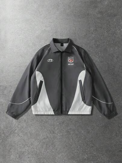 Street Life Unisex Motorrad Straßen Amerikanisch Englisch Grafik Muster Jacke, Herbst/Winter