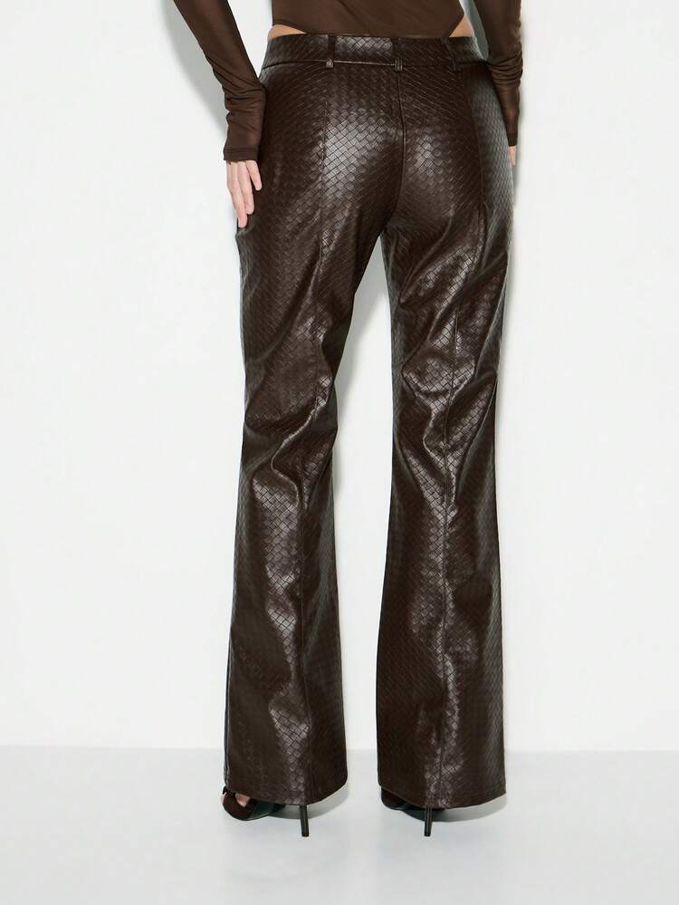 KIZN Women's Faux Leather Textured Diamond Pattern Flare Pants High Waisted Palazzo Wide Leg Trousers Fall Winter Fashion