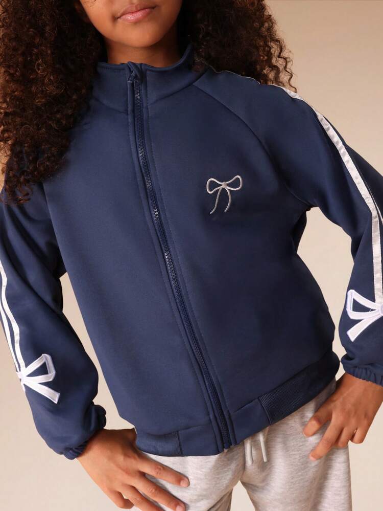 Zip Up Sweatshirt With Bow Print