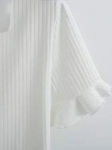 Franclia Spring/Summer New Simple Front Button Decor Hem Slit Ruffle Hem Short Sleeve T-Shirt - White - View 5