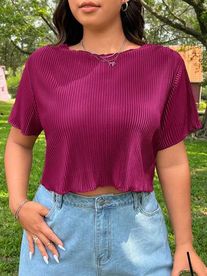 SHEIN EZwear Büyük Beden Yazlık Rahat Düz Renk Yuvarlak Yaka Kısa Kollu Tişört