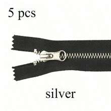 5条装单拉/双拉闭口金属拉链 #5，多种颜色可选，适用于服装裁剪和缝纫工艺 - 闭口设计，单拉/双拉黄铜拉链头，适用于夹克和手工艺品 - 黑色、金色、银灰色 - 5# 金屬 - 查看 27