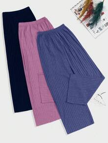 EURMUSE 100%Cotton 3 Pcs Solid Knit Pant Set - Multicolor - View 2