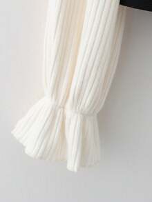 Franclia 2件套女士优雅撞色二合一纽扣装饰荷叶边下摆上衣和裤子套装，秋季 - 黑與白 - 查看 5