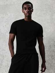 SUMWON Essential Ribbed Crew Neck Short Sleeve T-Shirt Regular Fit Basic Wardrobe Staple Daily Wear Casual Comfortable Solid Design