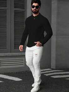 Manfinity CasualCool 男士纯色简约休闲长袖衬衫 - 黑色 - 查看 5