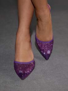 CUCCOO SZL Women's Fashionable Elegant Party Rhinestone Pointed Toe Pumps - Lilac Purple - View 4