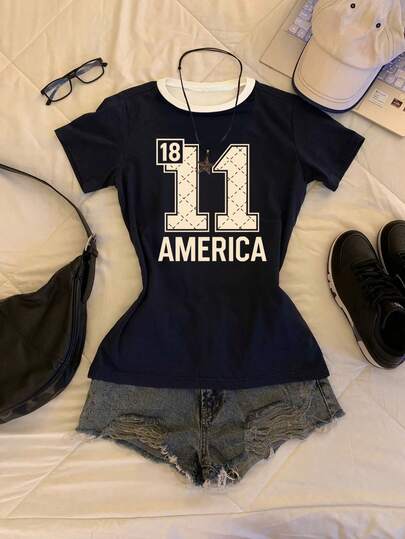 Glimmora Women's White Ink Print Fitted Short Sleeve T-Shirt