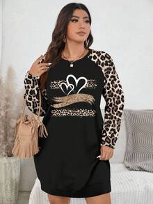 EMERY ROSE Vintage Classic Leopard Print & Heart Graphic Casual Minimalist Plus Size Sweatshirt, Fall/Winter - Multicolor - View 4