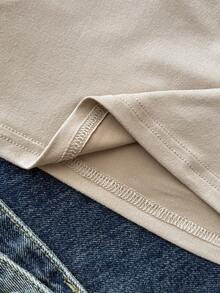 Áo cánh bó màu trơn đa năng cho bé gái tuổi teen, trang phục thường ngày mùa hè, thiết kế hở vai cổ cao, thanh lịch và duyên dáng, thích hợp cho các ngày lễ, phong cách đồng quê, kỳ nghỉ ở bãi biển, tiệc trà chiều và các dịp khác, phong cách trang trọng, có thể mặc như áo khiêu vũ hoặc áo cánh dễ thương - Màu be - Xem 4