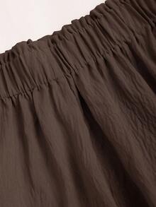 Sweetra Bộ áo liền quần và quần short bèo nhún màu trơn dành cho nữ, thắt nút phía trước, mặc trong dịp năm mới - Cà phê nâu - Xem 4