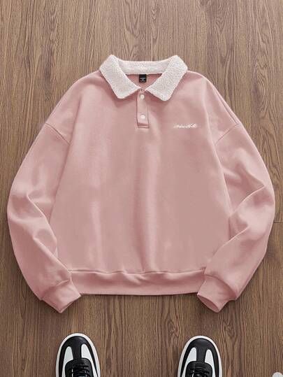 EASEVO 加大码男士翻领纽扣半开襟字母印花休闲百搭通勤长袖卫衣