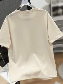 Camiseta de manga corta con cuello redondo, adornada con estampado, para ropa de Año Nuevo, camisetas gráficas para mujeres - Beis - Ver 2