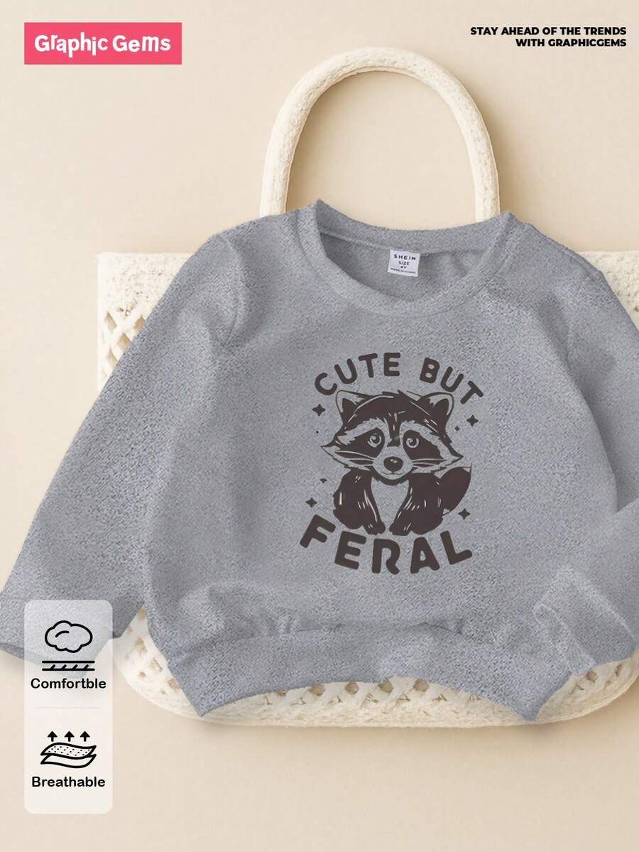 GraphicGems 灰色圆领小男孩浣熊印花卫衣 - 灰色 - 查看 1