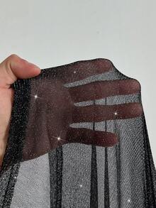 Viva Relle Váy dạ hội xẻ tà gợi cảm cỡ lớn có cổ áo choàng đính sequin - màu đen - Xem 8