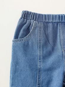 SHEIN Baby Girls' Summer Korean Style Cute Contrast Color Big Bow Jacquard Top Paired With Fashionable Washed Denim Jeans Set, Suitable For Outings And Casual Wear T-Shirt And Jeans Set - Red - View 7