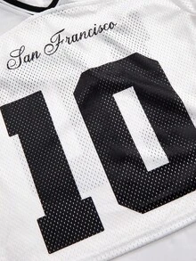 SHEIN Kids/Young Boy Casual Versatile Letter Print Pattern Ribbed Collar Mesh Loose Knit Long Sleeve T-Shirt, Suitable For School, Garden, Beach, Birthday, Spring, Summer, Autumn, Winter - Black and White - View 6