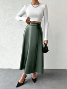 EURMUSE 女士纯色休闲百搭派对度假半身裙 - 薄荷綠 - 查看 5