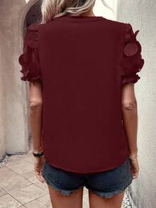 EMERY ROSE Women's Floral Embroidery Notched Collar Shirt For New Year Clothes - Burgundy - View 2