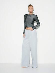 KIZN Pantalones anchos tipo palazzo de salón, de cintura alta, de tela jersey suave, de corte relajado, de pierna larga, con cintura elástica, para uso casual en invierno y otoño, con diseño oversize - Gris - Ver 5