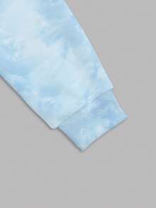 1 套青少年女孩休闲时尚甜美可爱扎染印花卡通兔子连帽衫和紧身裤套装，适合休闲外出，蓝色 - 彩色 - 查看 4