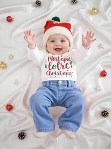 SHEIN 女婴新款休闲时尚直筒水洗牛仔裤 - 中等水洗藍 - 查看 3