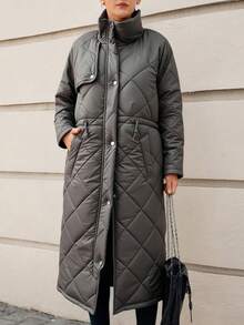 EURMUSE Solid Color, Drawstring Waist, Winter Coat - Green - View 4