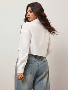 Enliva Plus Size Women Woven Long Sleeve Single-Breasted Shirt In White, For Apple Rounded Body Shape - White - View 2