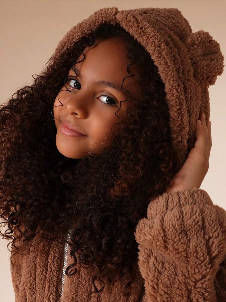 Teddy Bear Hooded Cropped Jacket With Ears
