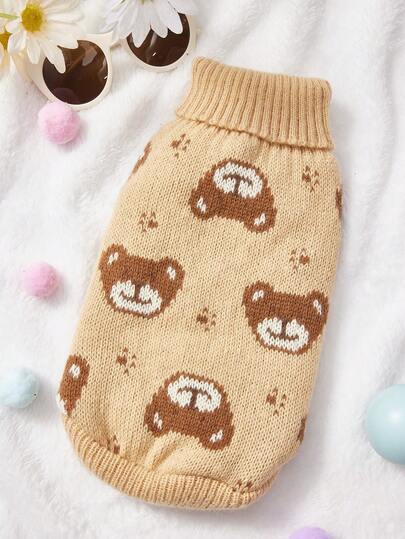 PETSIN 1 Couple Bear Print Pet Sweater, Cat And Dog Winter Warm Pet Clothing