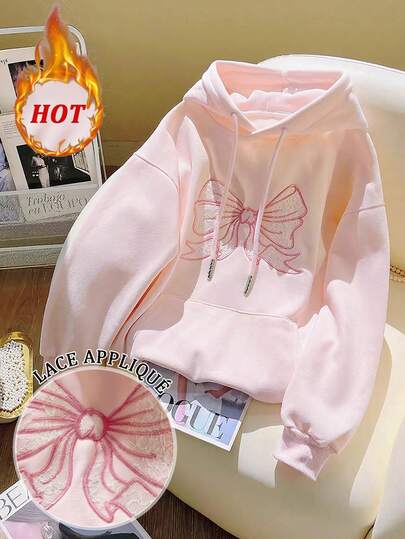 Resyla Cute Bow Lace Embroidered Hoodie For Women Fall Cloth For Women