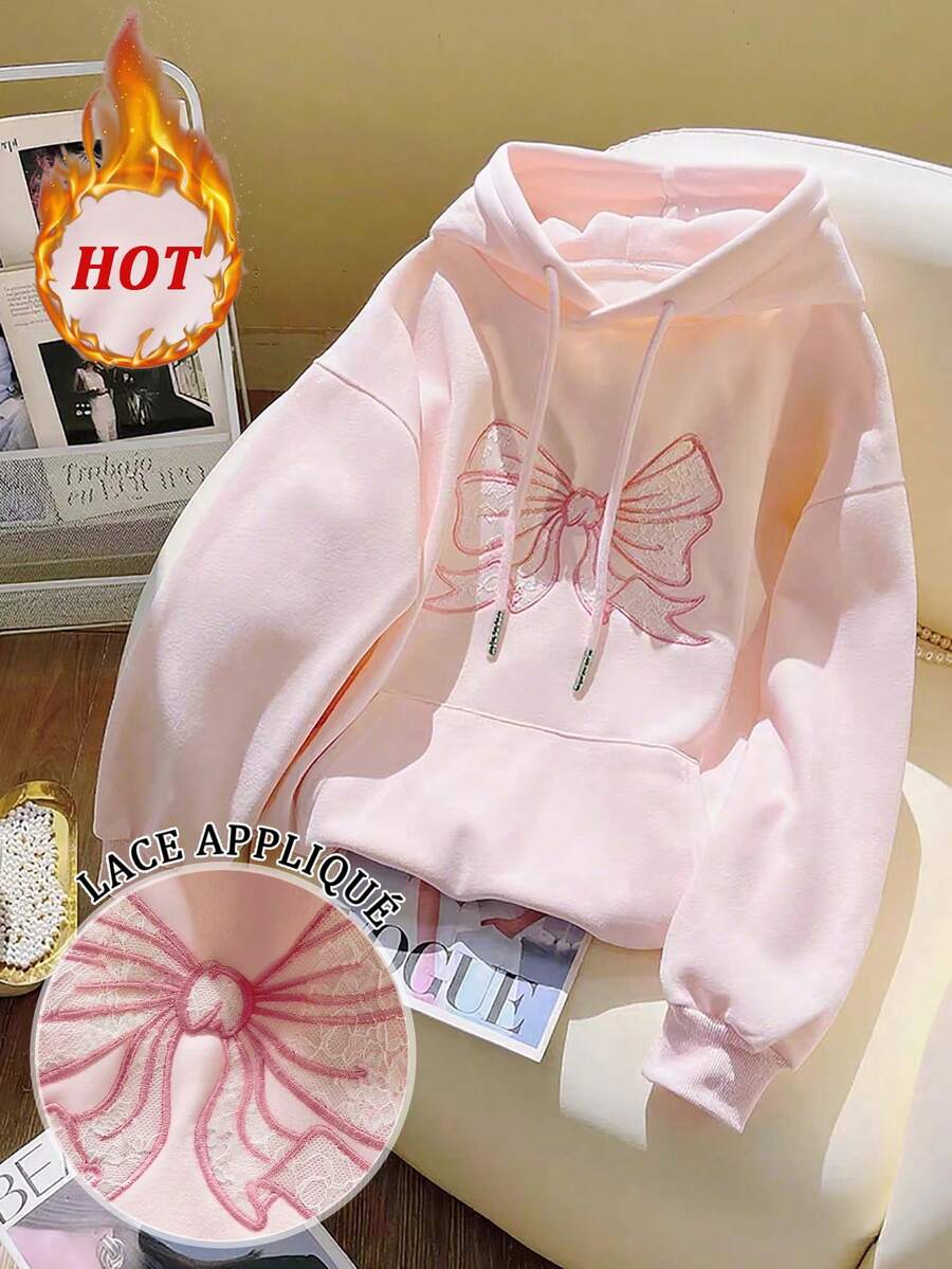 Resyla Cute Bow Lace Embroidered Hoodie For Women Fall Cloth For Women - Pink - View 1