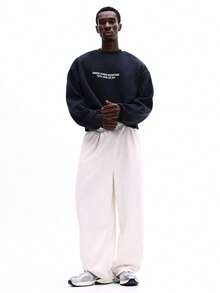 SUMWON Męska bluza z nadrukiem Tokyo Japan, okrągłym dekoltem i długim rękawem, z nadrukiem typograficznym i panoramą miasta, swobodny sweter - Brudny niebieski - Zobacz 7