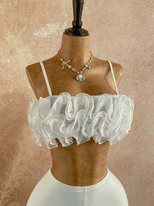 Soleia 两件套女士秋冬套装：吊带背心+荷叶边迷你裙，适合度假和日常穿着。 - 白色 - 查看 6