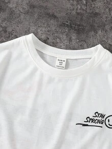 Coolqubz Summer Boys' Street Fashion Casual Versatile Letter Graphic Print Loose Knit Short Sleeve T-Shirt - White - View 4