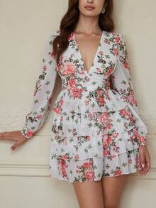 Chiquease Women's Fashionable Random Printed Long Sleeve Dress Vacation Outfits Woman  - White - View 4