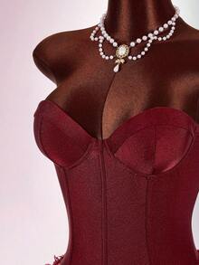 Amplova Women's Sexy Elegant Party Cocktail Dress With Sequin Patchwork And Fluffy Hem, Fitted Strapless Mini Dress - Red Violet - View 3