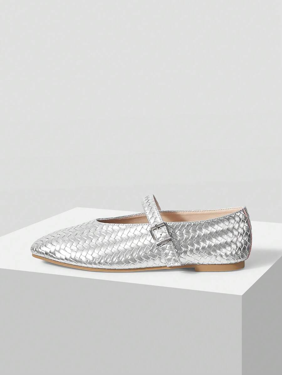 MOTF PU LEATHER BRAID FLATS SPRING SHOES - Silver - View 2
