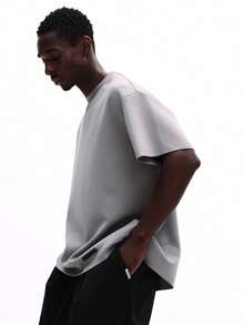 SUMWON Oversized Boxy Crew Neck Short Sleeve T-Shirt Casual Streetwear Urban Style Relaxed Fit Summer Spring Plain - Grey - View 3