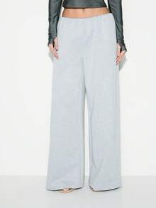 KIZN Pantalones anchos tipo palazzo de salón, de cintura alta, de tela jersey suave, de corte relajado, de pierna larga, con cintura elástica, para uso casual en invierno y otoño, con diseño oversize - Gris - Ver 1