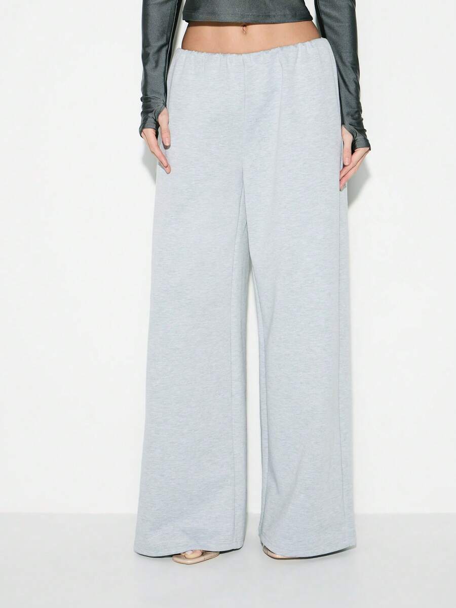 KIZN Pantalones anchos tipo palazzo de salón, de cintura alta, de tela jersey suave, de corte relajado, de pierna larga, con cintura elástica, para uso casual en invierno y otoño, con diseño oversize - Gris - Ver 1