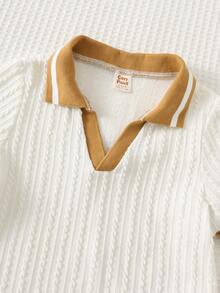 Cozy Pixies 男婴宽松版型 Polo 衫，立领，短袖，半开襟，面料 - 白色 - 查看 4