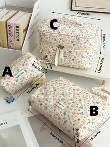 1/2/3 CÁI Túi đựng đồ trang điểm du lịch có khóa kéo mở rộng dễ thương màu be hoa dễ thương Quà tặng sinh nhật ngày lễ cho phụ nữ Tổ chức mỹ phẩm Ý tưởng quà tặng thiết yếu Tổ chức phòng tắm du lịch Túi đựng mỹ phẩm rộng rãi - Màu be - Xem 13