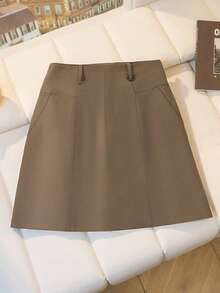 Airaco Plus Size Women Solid Color Casual Commuter Versatile Skirt - Khaki - View 3