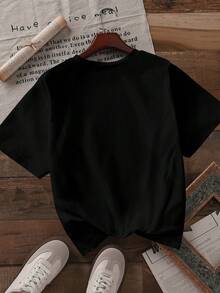 Maweii Plus Size Summer Casual Lip Print Round Neck Short Sleeve T-Shirt - Black - View 2