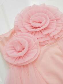 SHEIN Elenzya 无袖褶皱花卉拼接紧身连衣裙，优雅浪漫，适合婚礼宾客、生日派对、鸡尾酒会等场合。 - 粉色 - 查看 8
