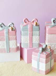 Joivida 1pc Cute Bow Gift Box-Shaped Storage Jar, Valentine's Day Pink Girlish Ceramic Sealed Jar Storage Jar, Storage Jar Can, Decorative Item, Suitable For Bedrooms, Living Rooms, Entrance Halls, Storage And Decorative Items Ramadan Festival