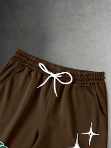 Manfinity EMRG Bộ 2 áo hoodie và quần nỉ in họa tiết chân dung và chữ cái thường ngày cho nam, trang phục mùa thu cho nam - màu nâu - Xem 5