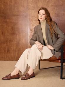 MOTF Sepatu Loafer Wanita Kulit PU dengan Hiasan Rumbai untuk Hari Valentine - Coklat - View 3